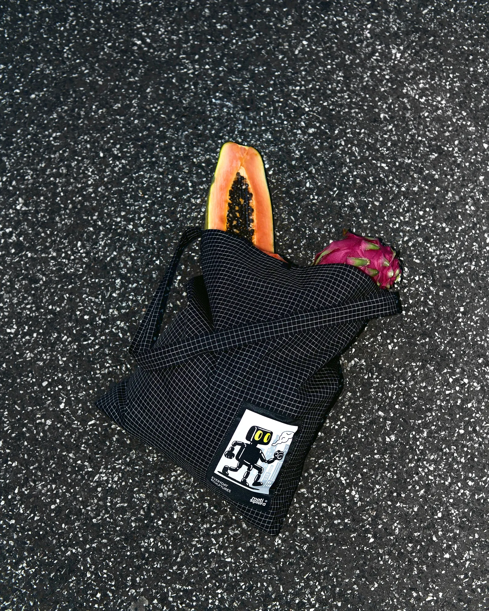 Tote bag on the asphalt road
