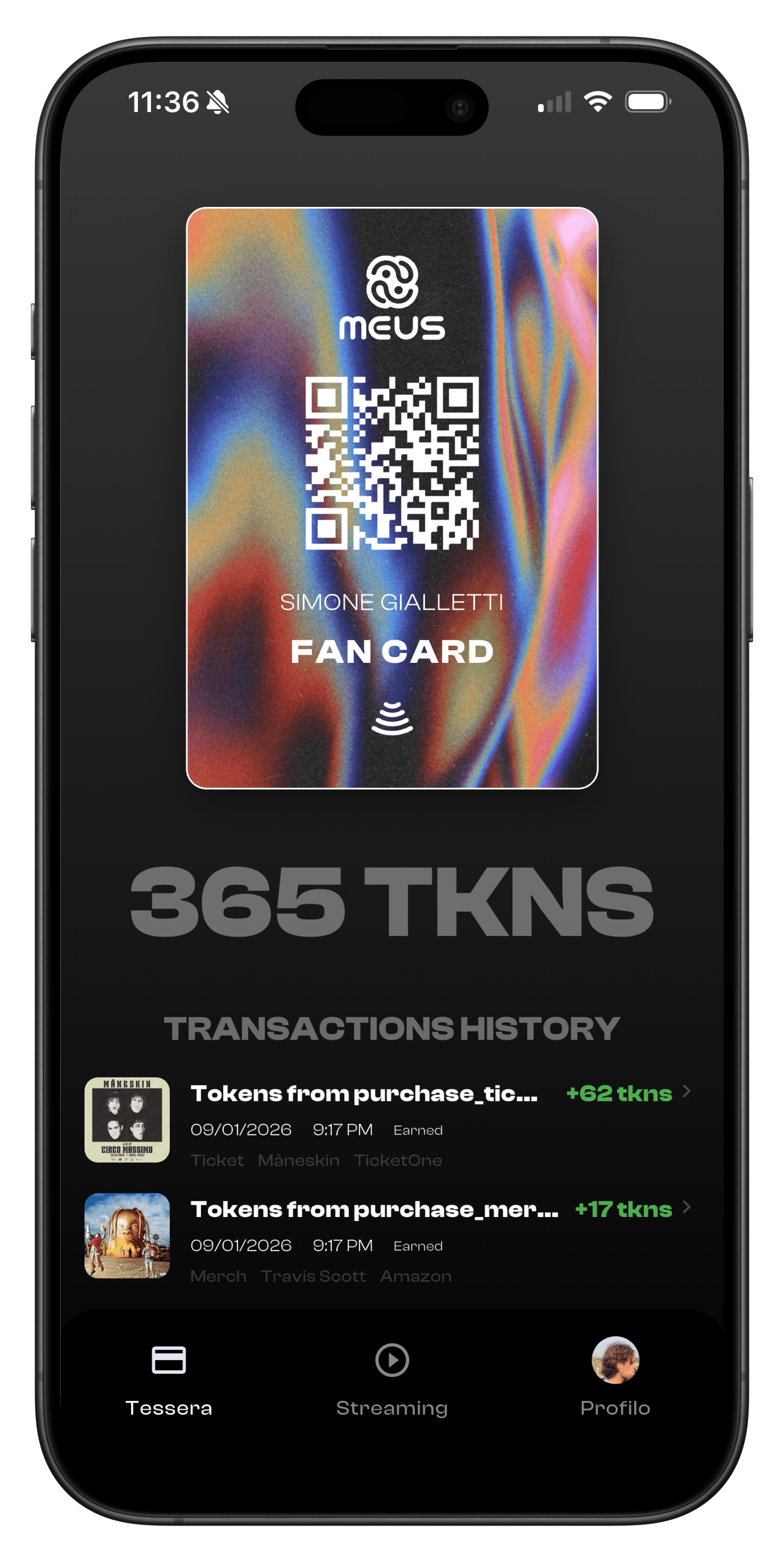 Hand holding a smartphone with a blank screen against a dark background.