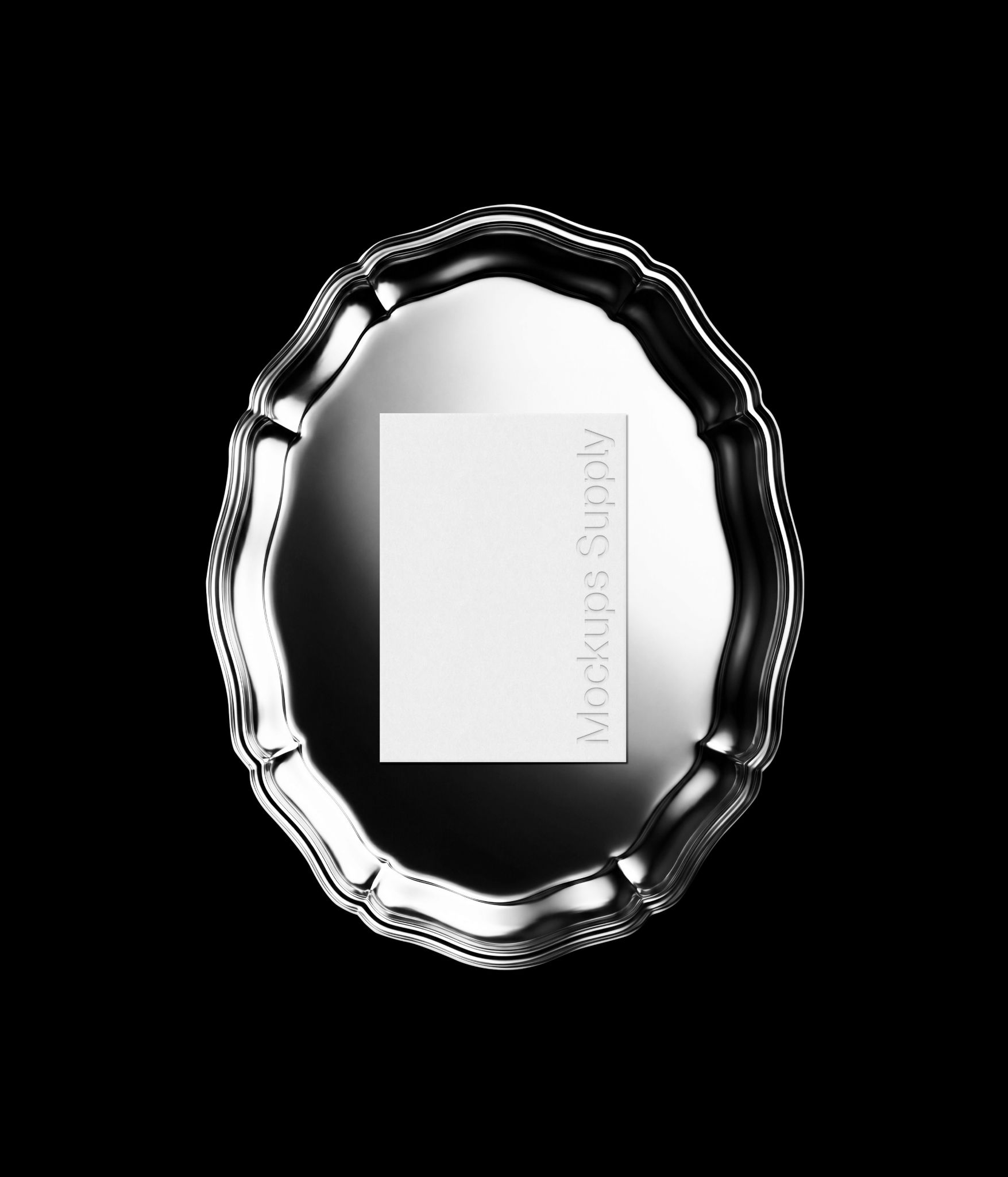 A5 paper mockup on vintage silver plate with debossed logo effect for branding and stationery presentation