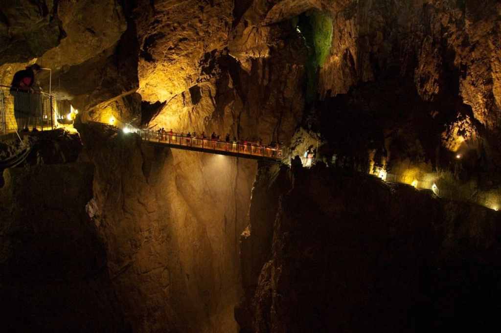 bridge across a canyon in skocjan cave, slovenia