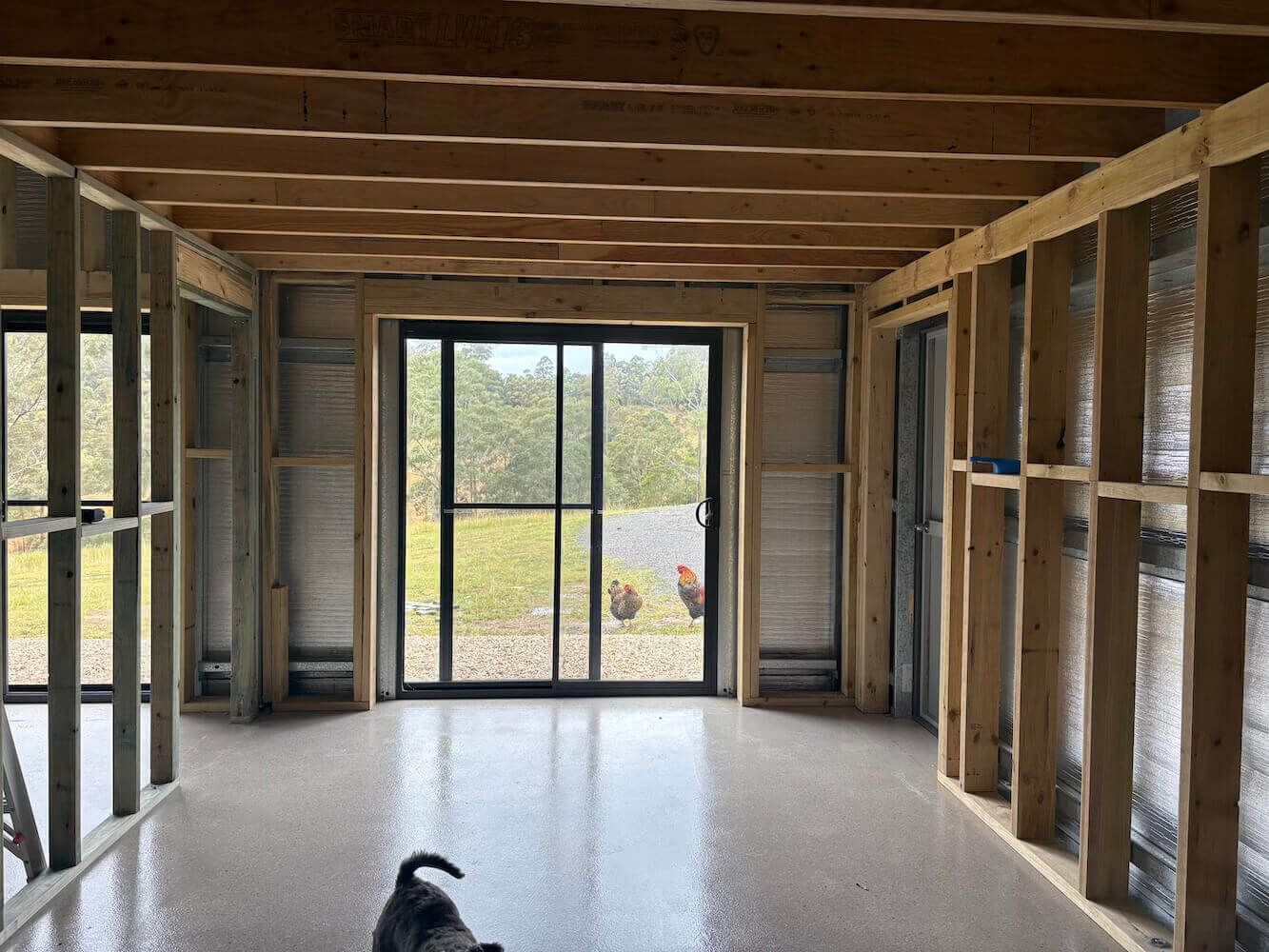 A photo showing a frame of the house before the hempcrete blocks installing. 