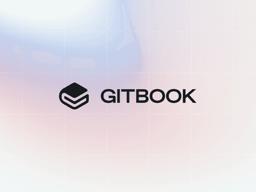 The new GitBook logo on a pink, blue and white gradient background