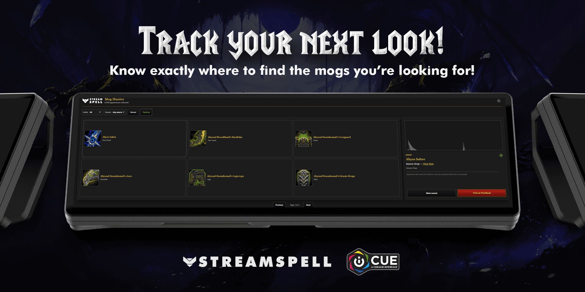 Track your next World of Warcraft appearances with Mog Hunter iCUE Widget