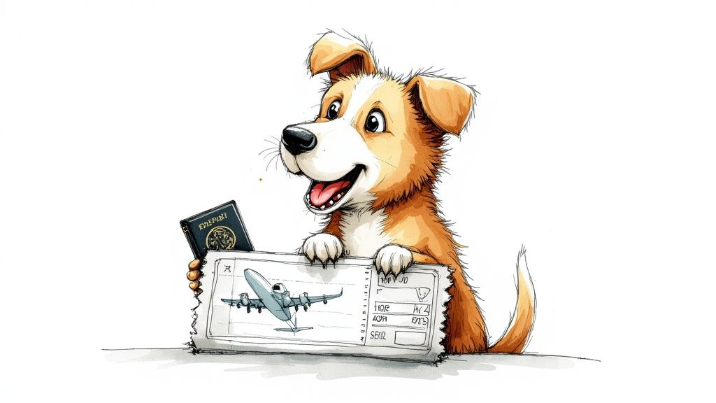 A happy golden retriever wearing a bandana sitting in the back of a car, ready for a road trip.