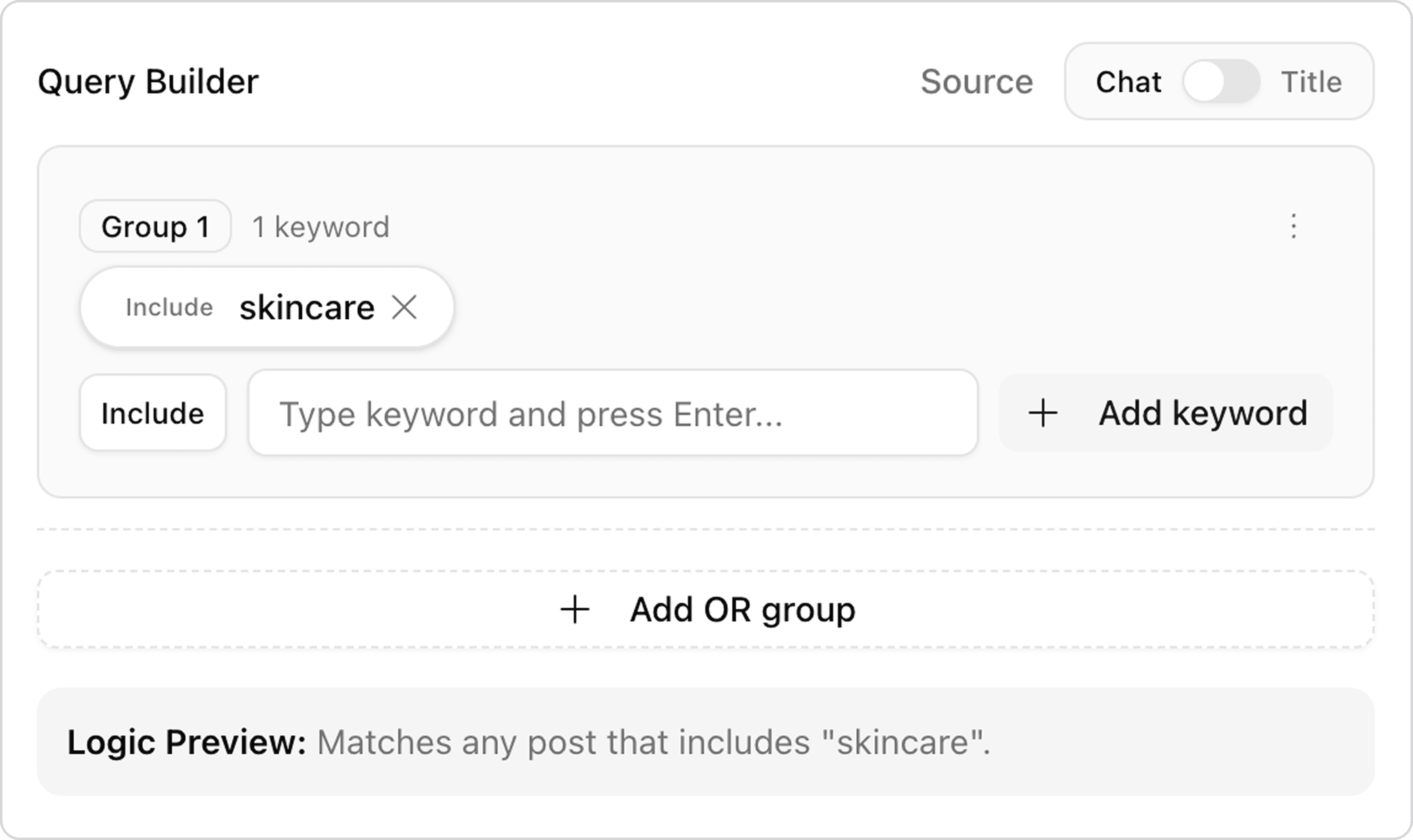 Query builder to search influencers by industry topics.