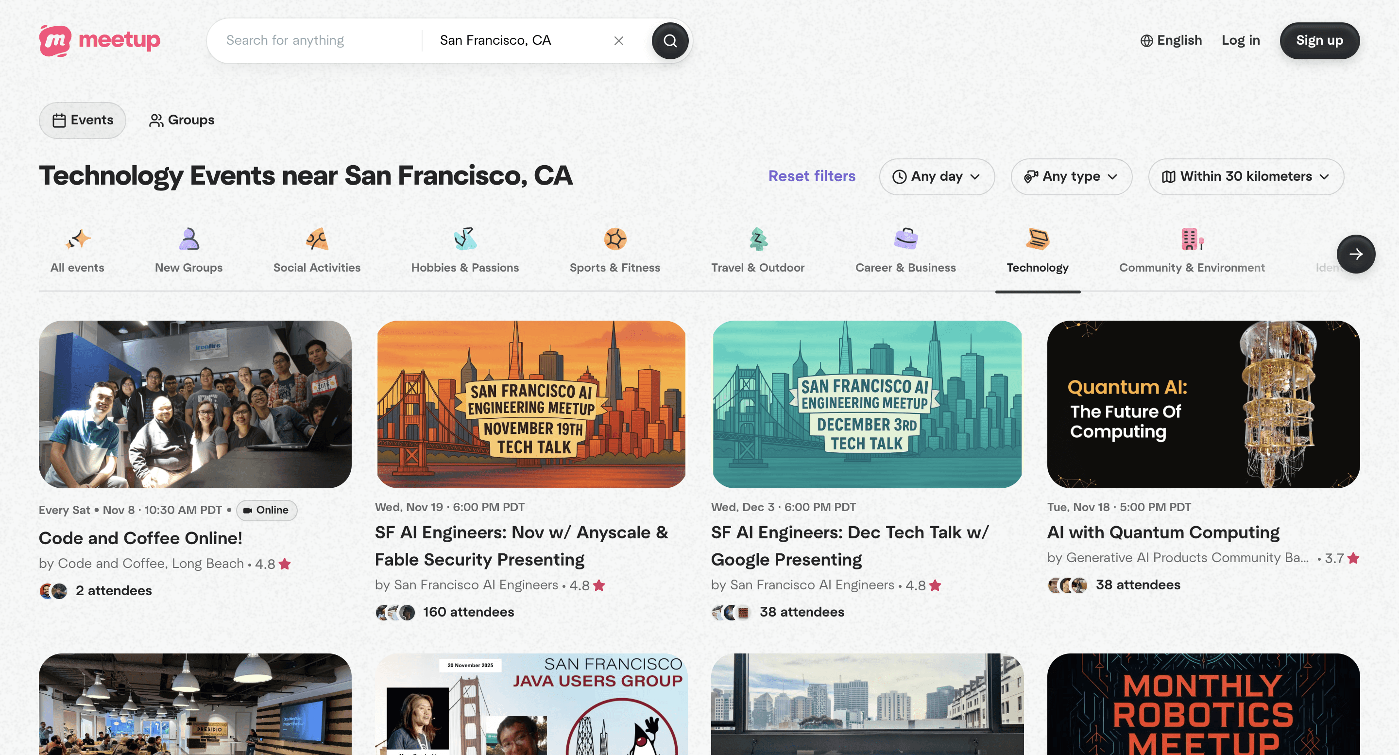 List of technology events in San Francisco from meetup website