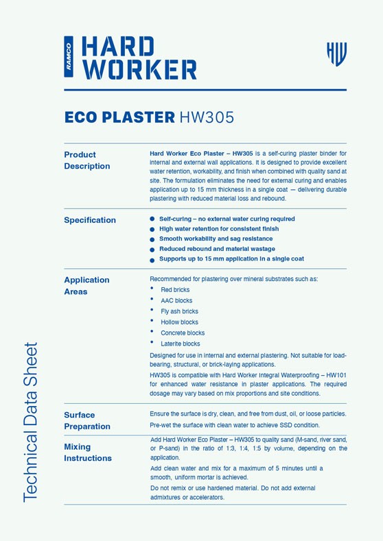 Hard Worker Eco Plaster Technical Data Sheet