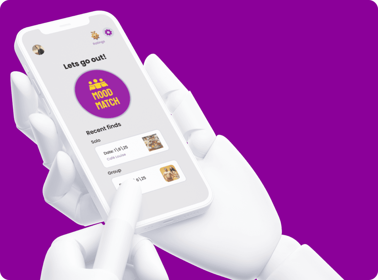 Person holding smartphone showing mobile app interface