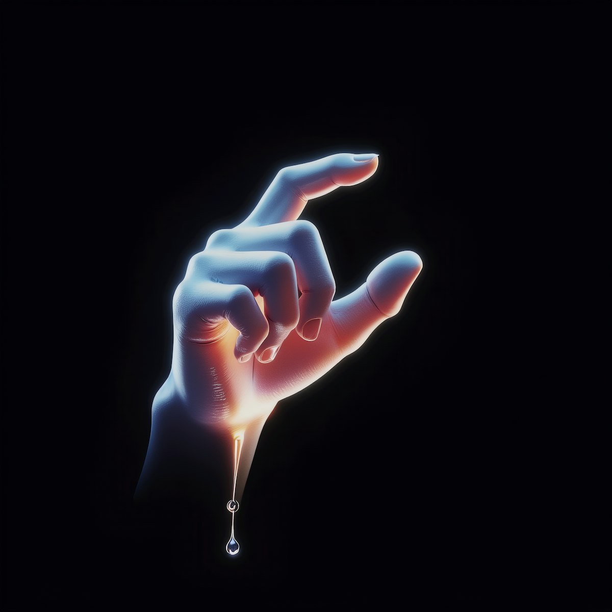 A wet hand on a dark background.