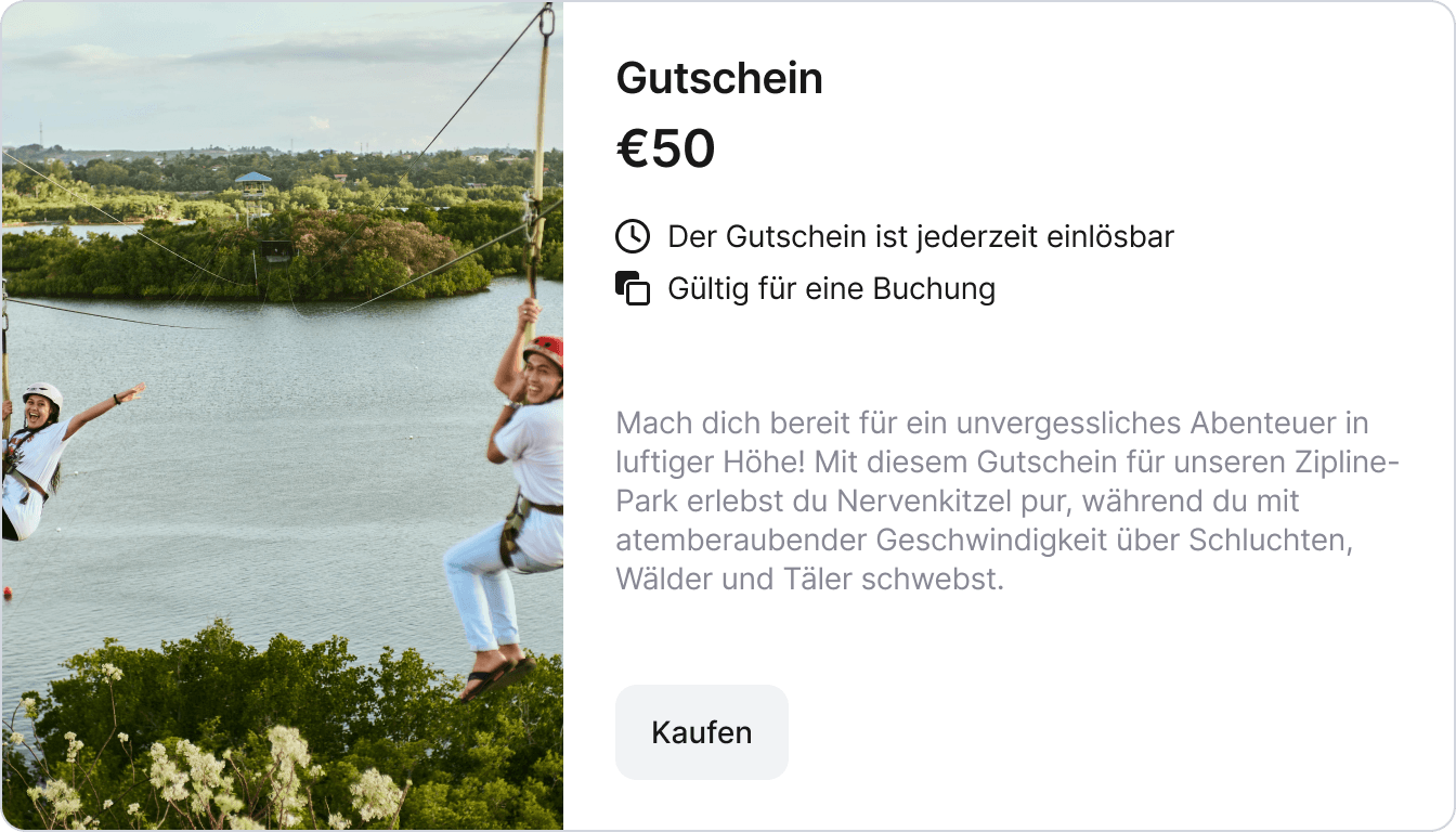 Gutschein für eine Zipline Aktivität, welchen man über das anny Buchungssystem erwerben kann