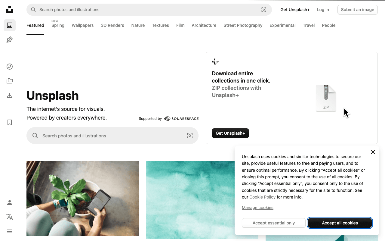 Unsplash екранна снимка