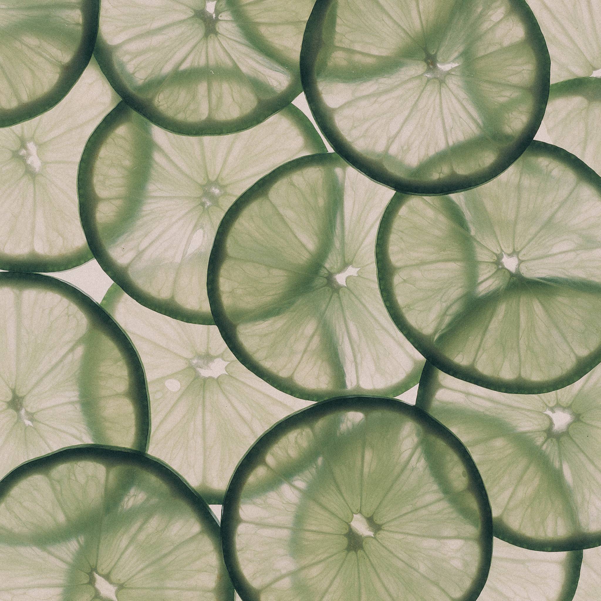 Thin slices of lime lit from below