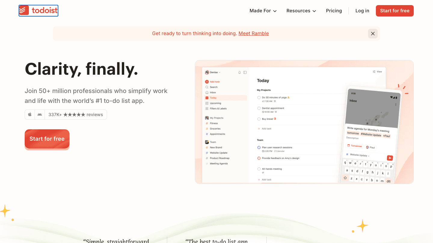 Todoist website screenshot