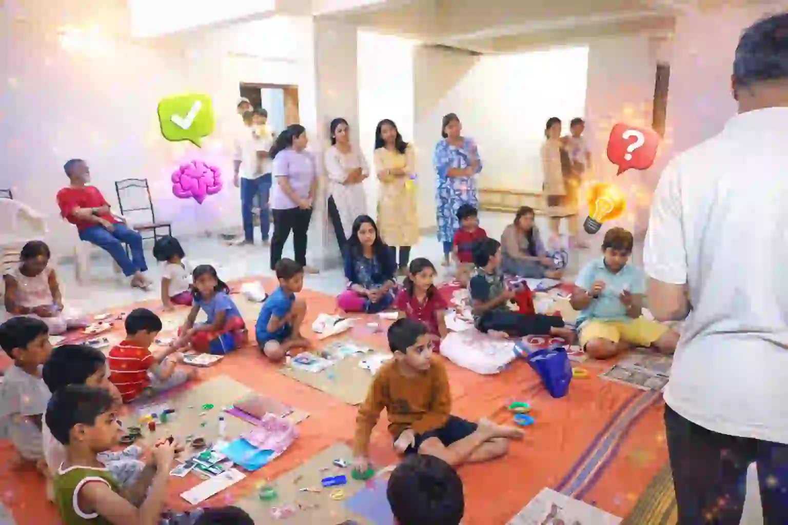 Kids participating in hands-on group learning activity in classroom