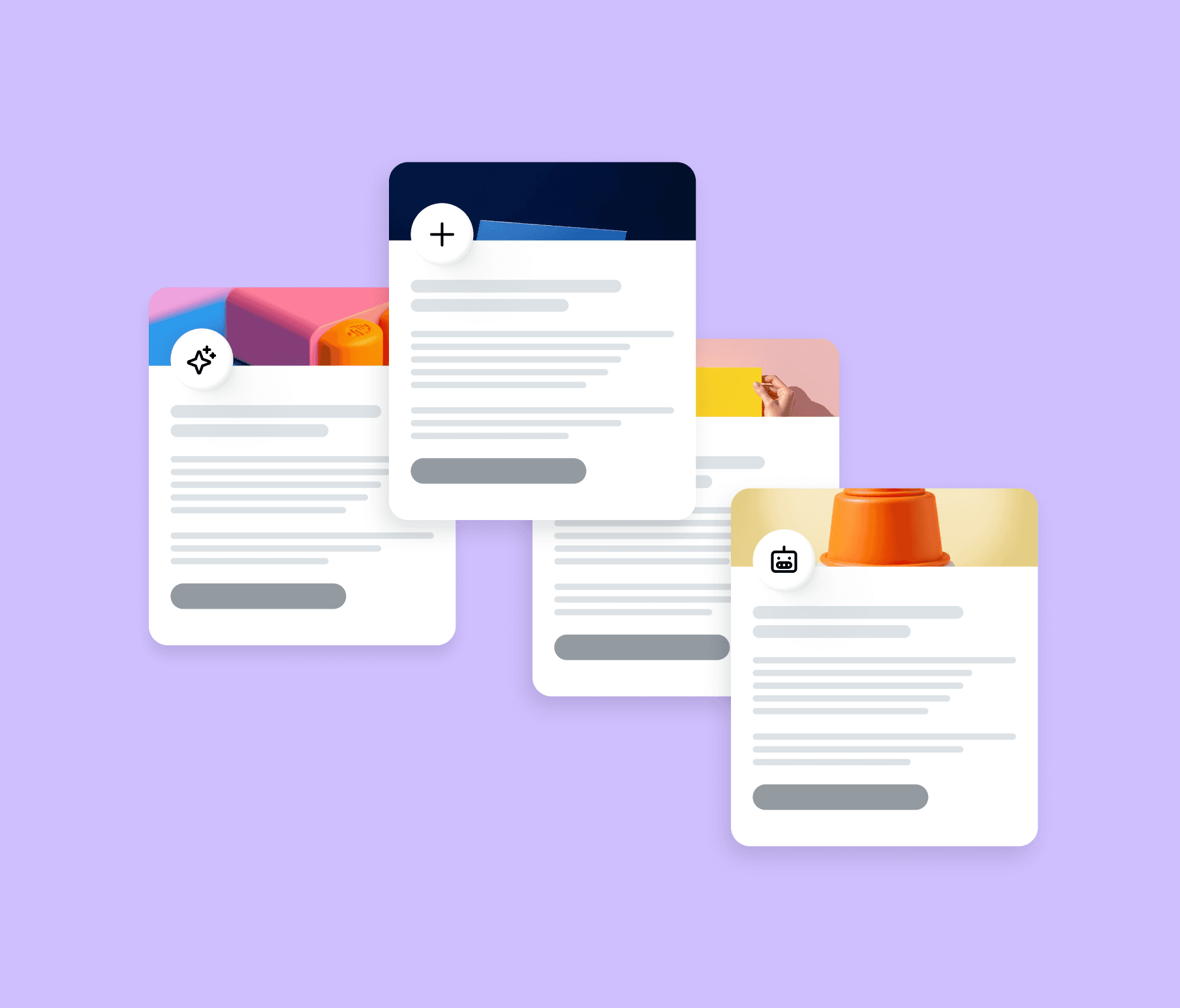 A collection of four varied documents set against a purple backdrop.