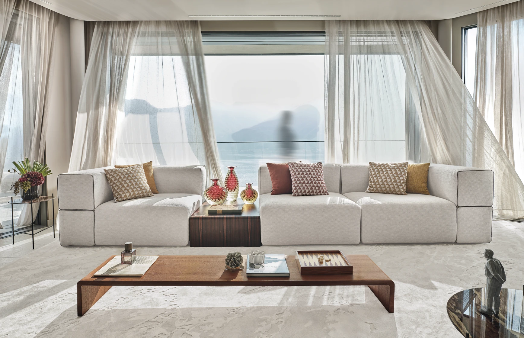 living room in a modern lucury villa in lake como