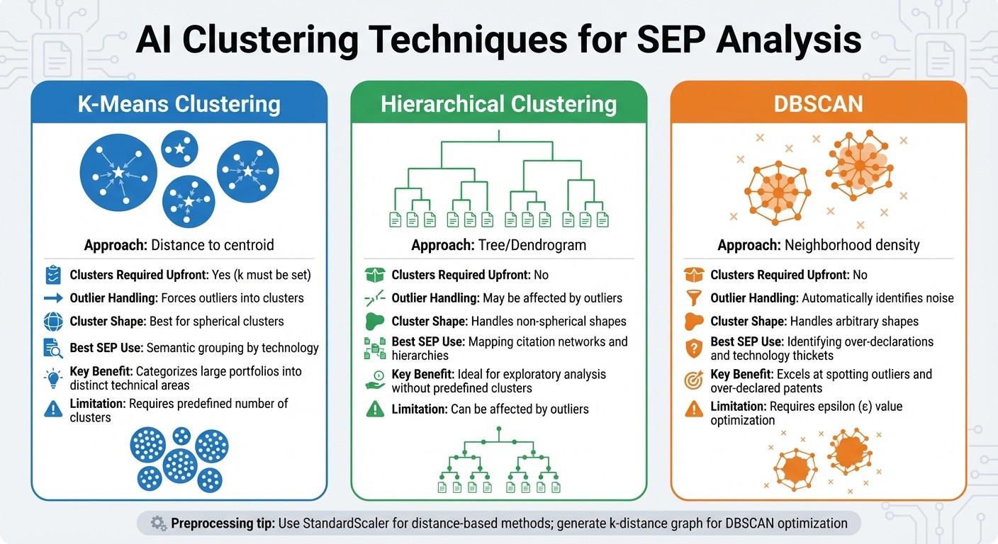 Comparison of AI Clustering Methods for SEP Patent Analysis