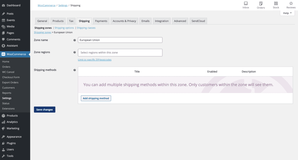 Shipping zone Woocommerce