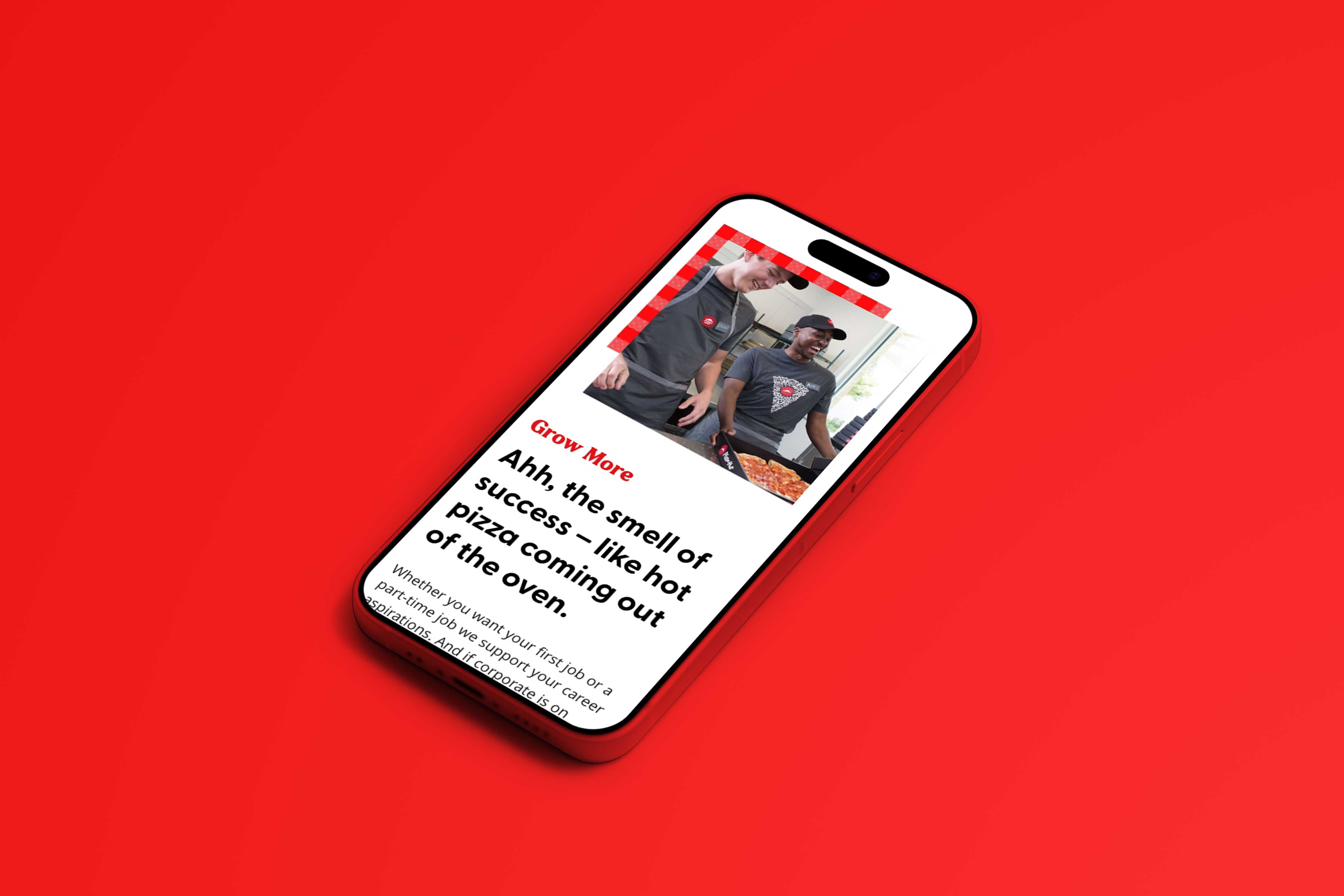 Design example of Pizza Hut's career site on a mobile device