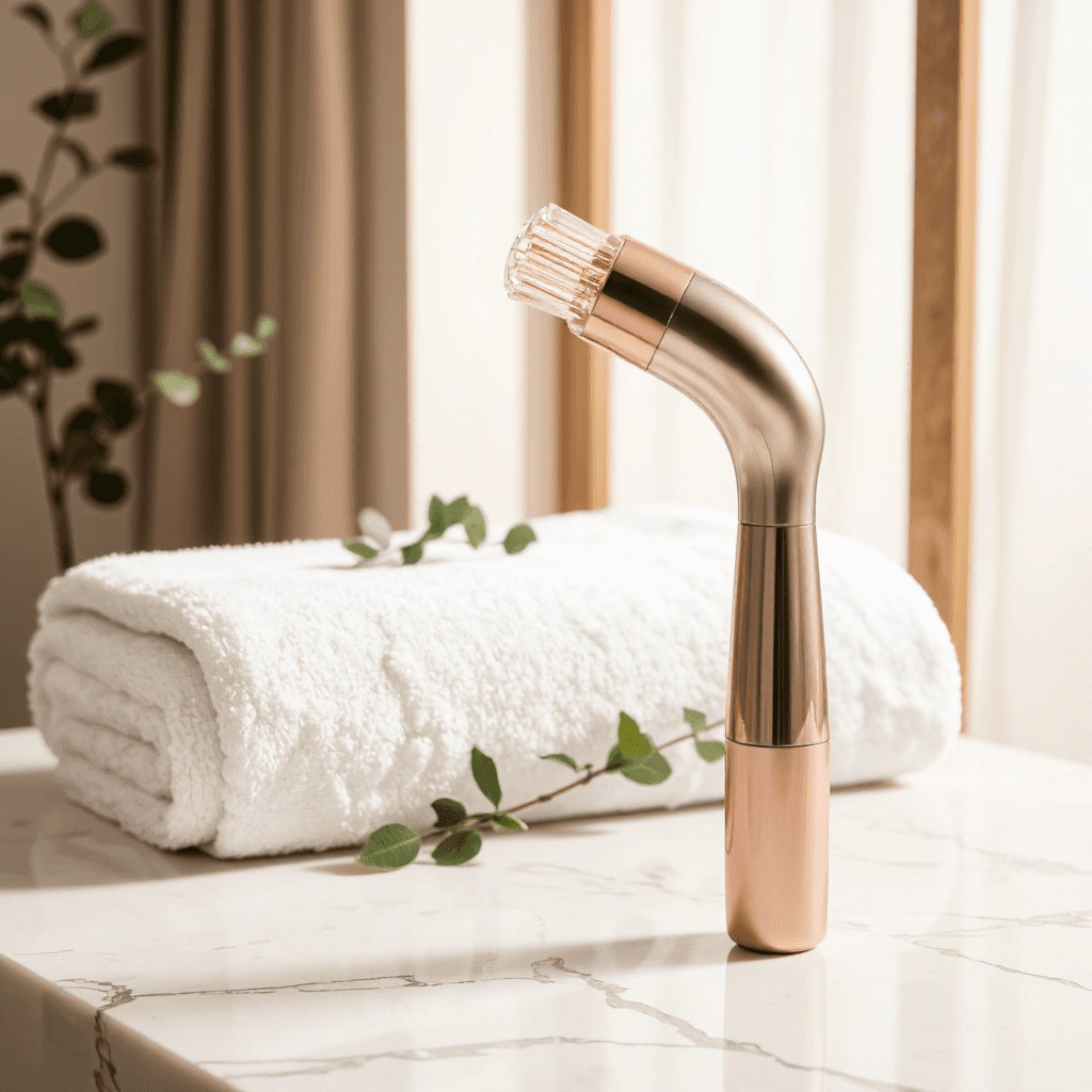 product photography of a hair scalp massager with a sleek design