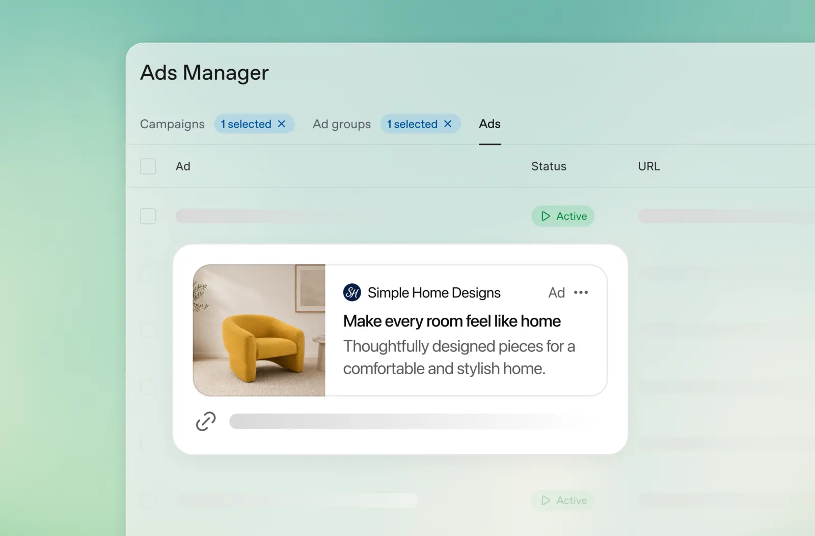 OpenAI Ads Manager mit Kampagnen, Anzeigengruppen und Anzeigenvorschau
