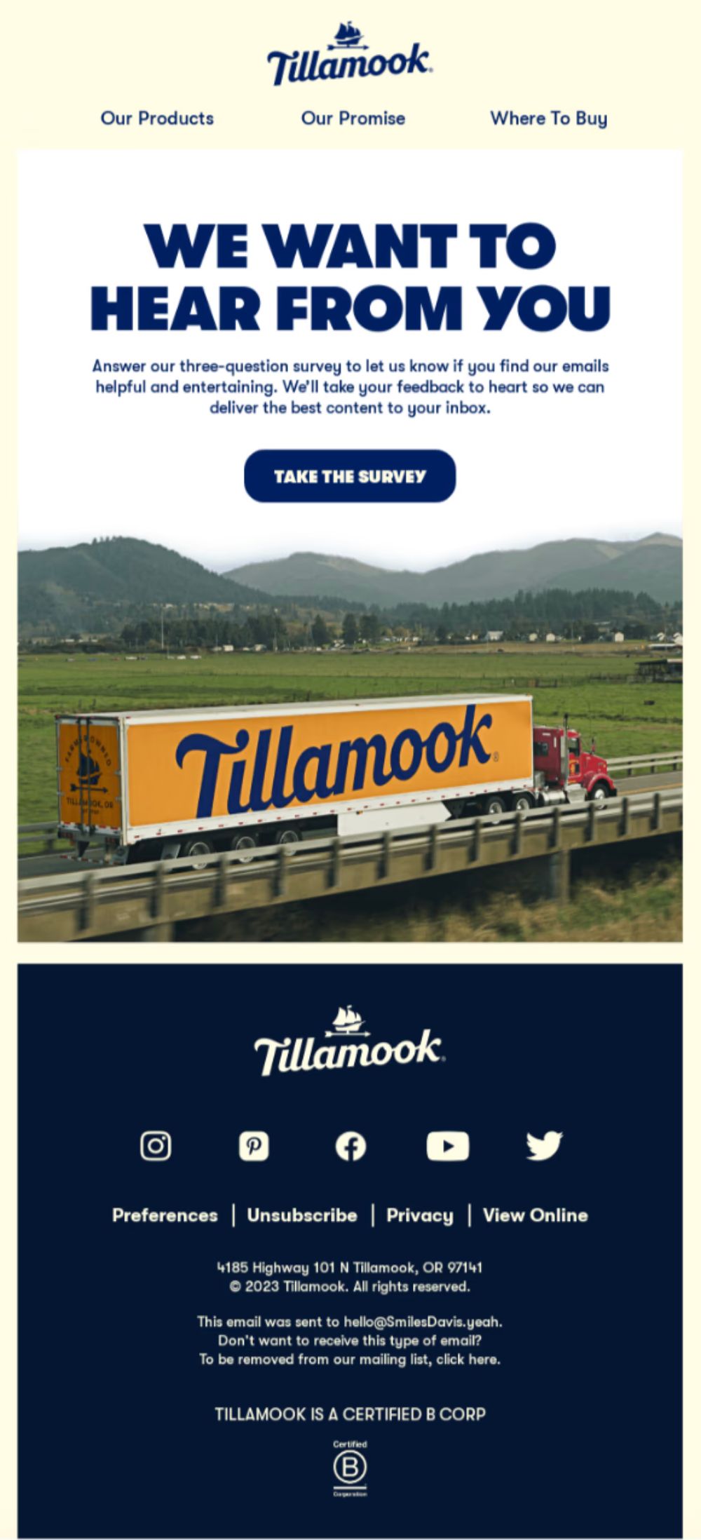 Tillamook.jpeg – Email example from Tillamook showcasing a clean design with clear CTAs and engagement-friendly formatting.