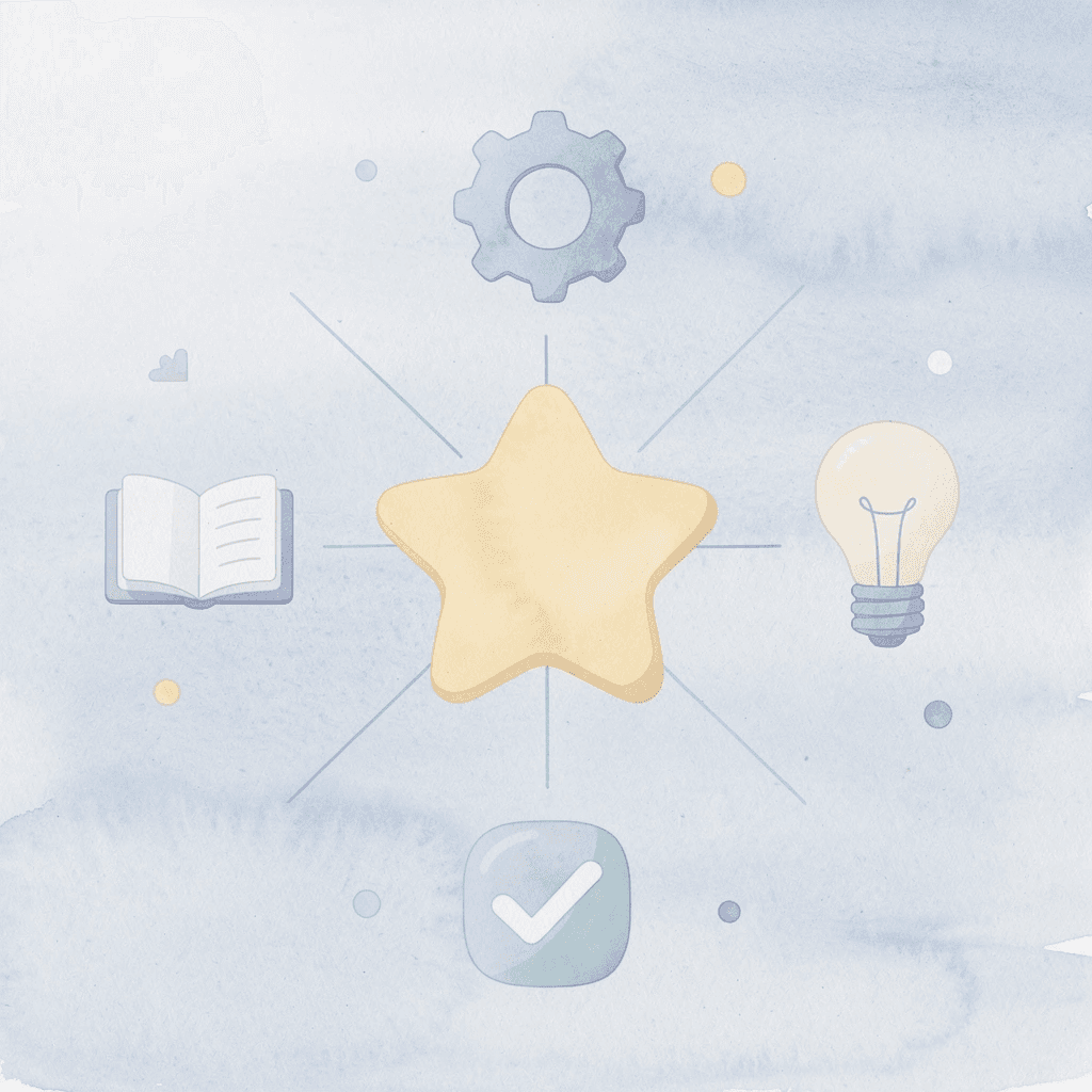 Central lightbulb icon connected to brain, heart, wrench, and star icons representing creativity's role in cognitive development