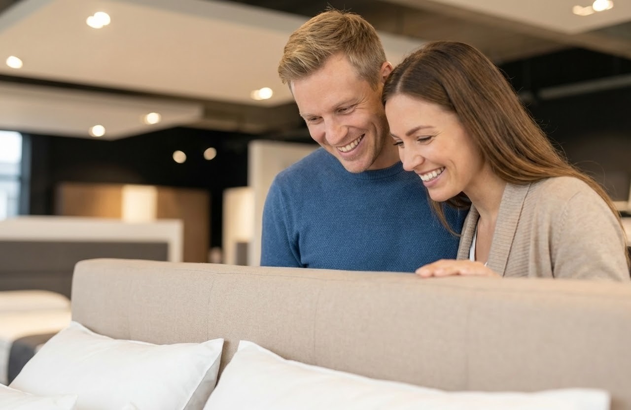 a woman laying on top of a bed next to pillows
