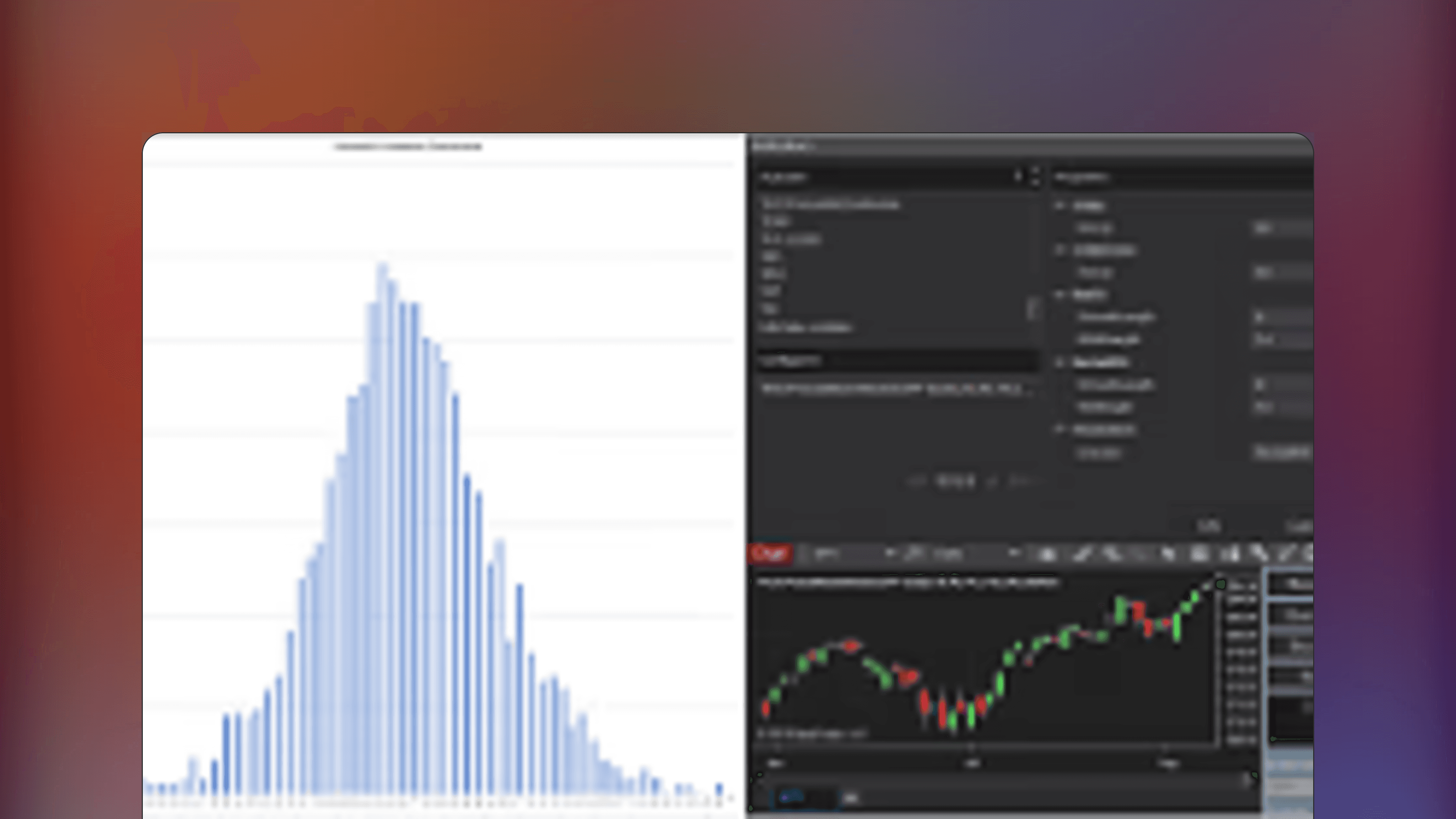 NinjaTrader price chart displaying the Probability Distribution NT8 indicator with statistical distribution curves and historical market data analysis
