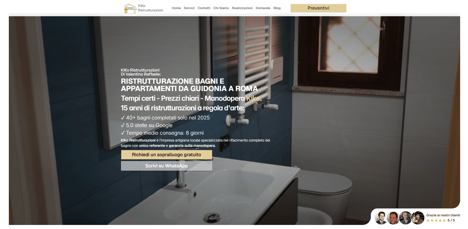 la home page di kiko ristrutturazioni che adesso si trova in prima pagina su tutta roma est