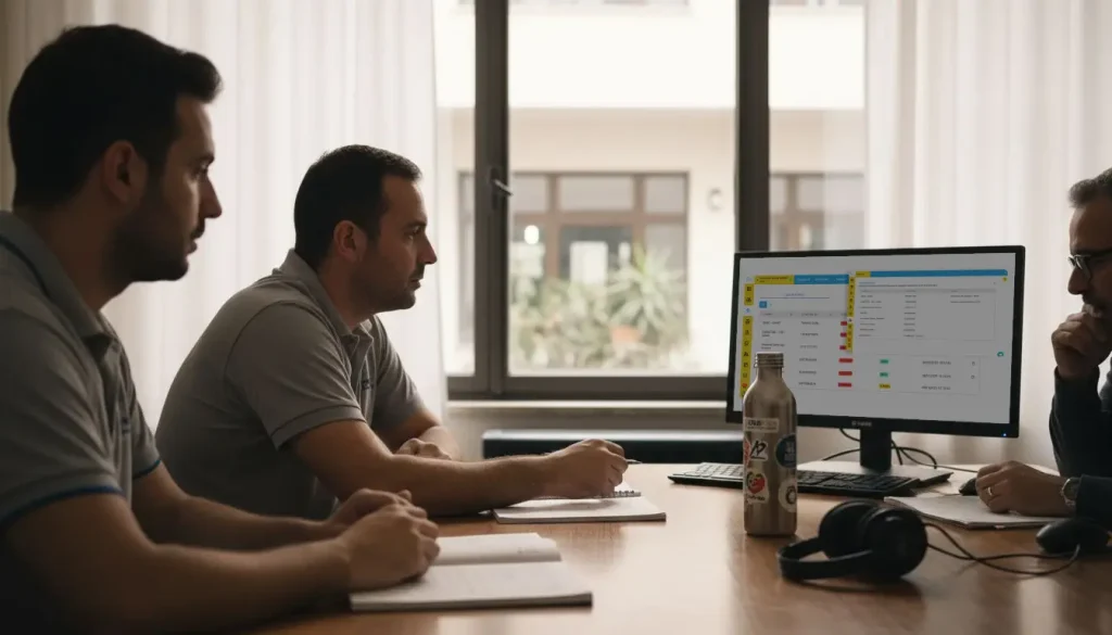 il responsabile hse mostra documenti ai colleghi tramite il software sicurezza sul lavoro
