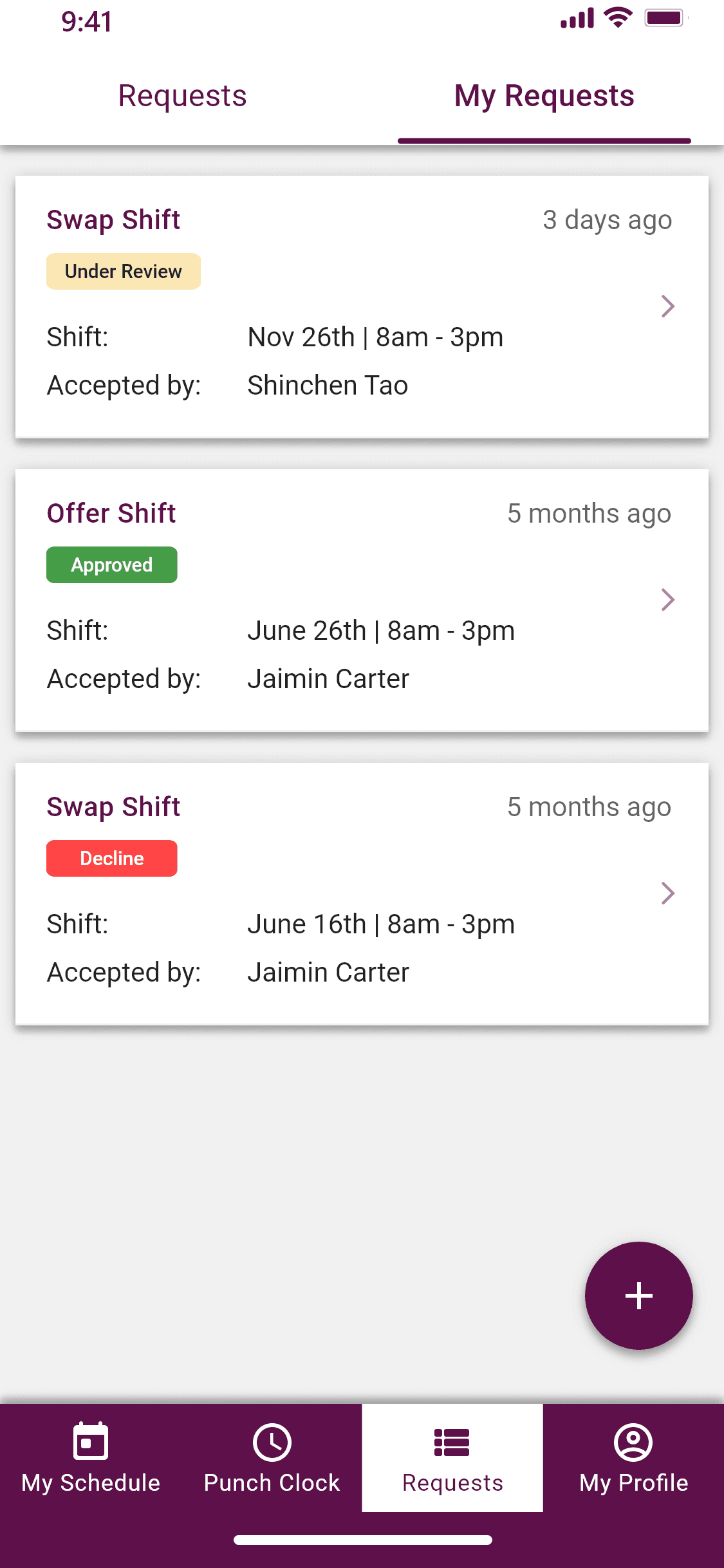 Shift requests