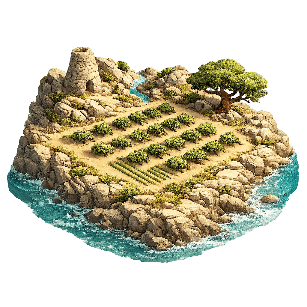 Artistic illustration of the Sardinia wine region.