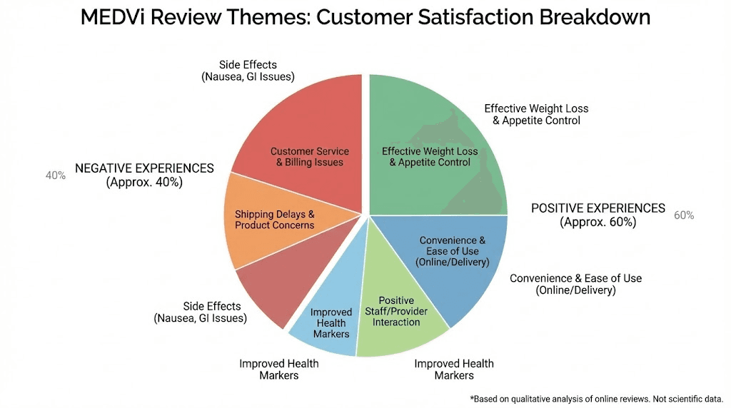 MEDVi tirzepatide customer review analysis showing satisfaction categories
