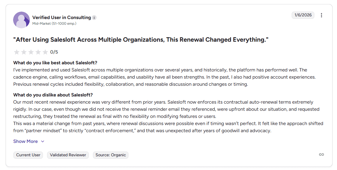 Salesloft 0 star review