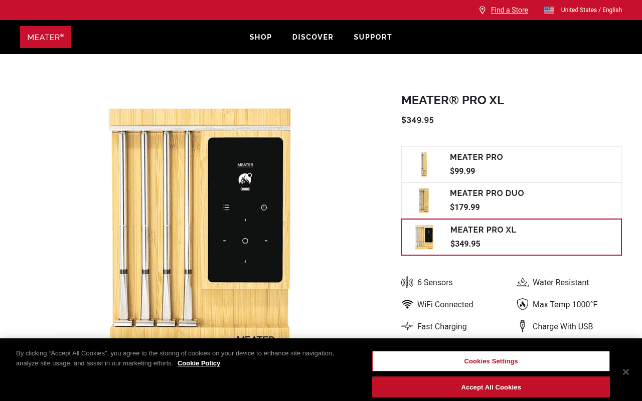 Meater Pro XL smart meat thermometer with four wireless probes and charging block