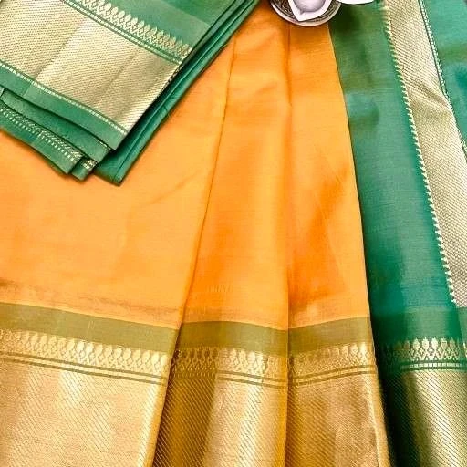 Mango Yellow Olive Green Silk Cotton Saree