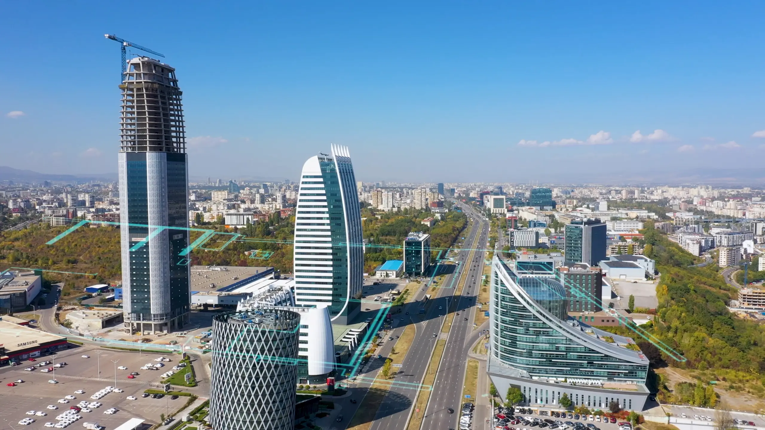 The city of Sofia from a droneg, corporate