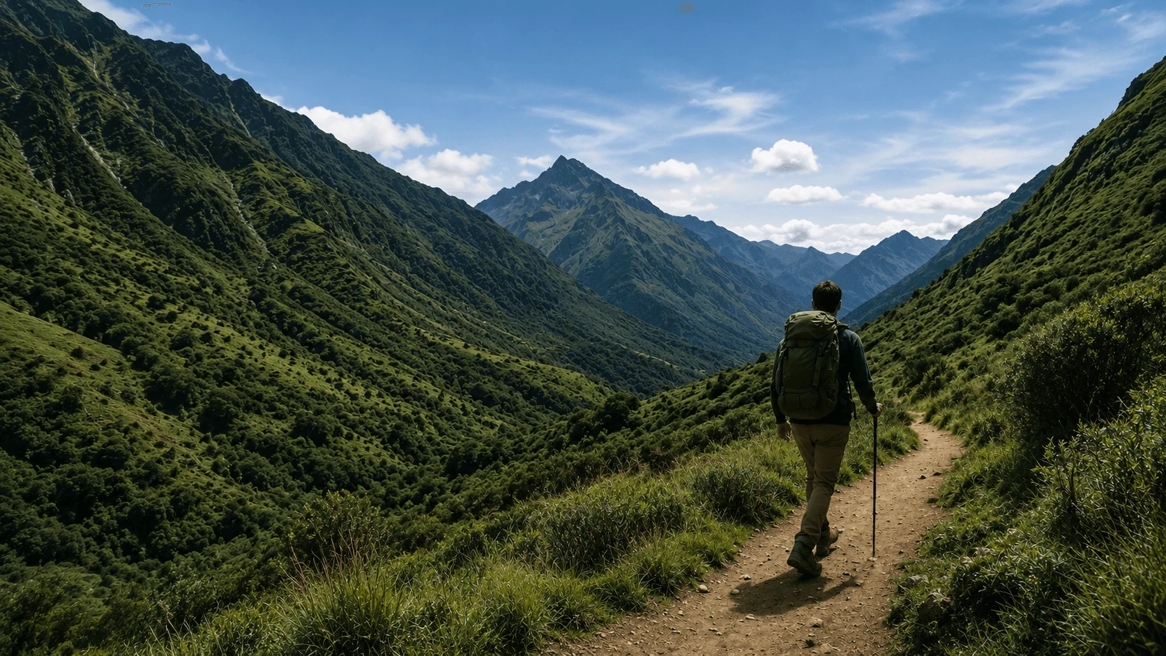 Personne marchant seule sur un sentier de montagne.