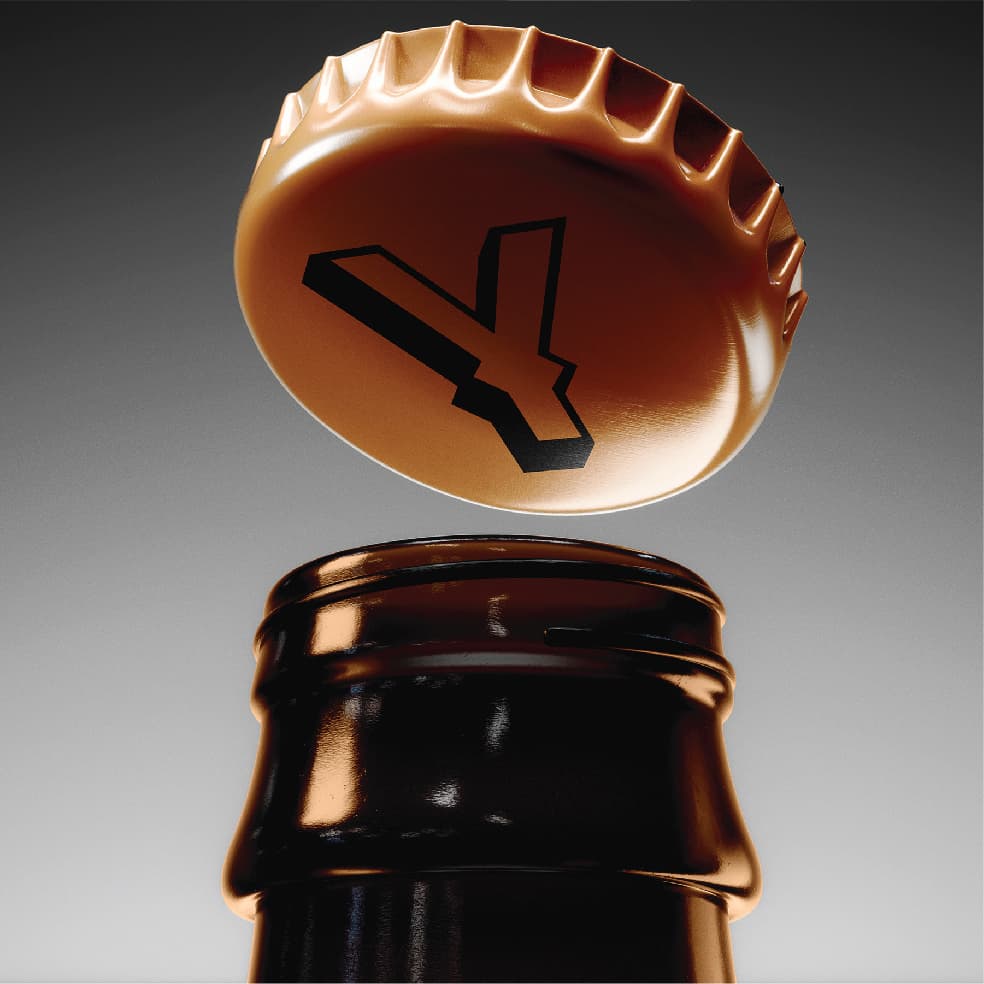 Orange bottlecap floating above the lid of a bottle, featuring a Yeehop 'Y' letter mark.