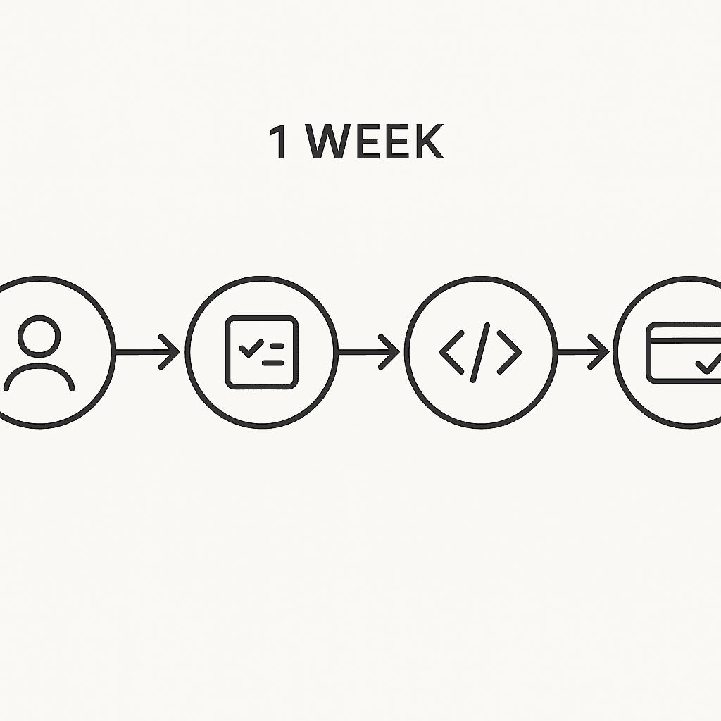 Four-step timeline visualizing quick HitPay onboarding from sign-up to live payments within a week.