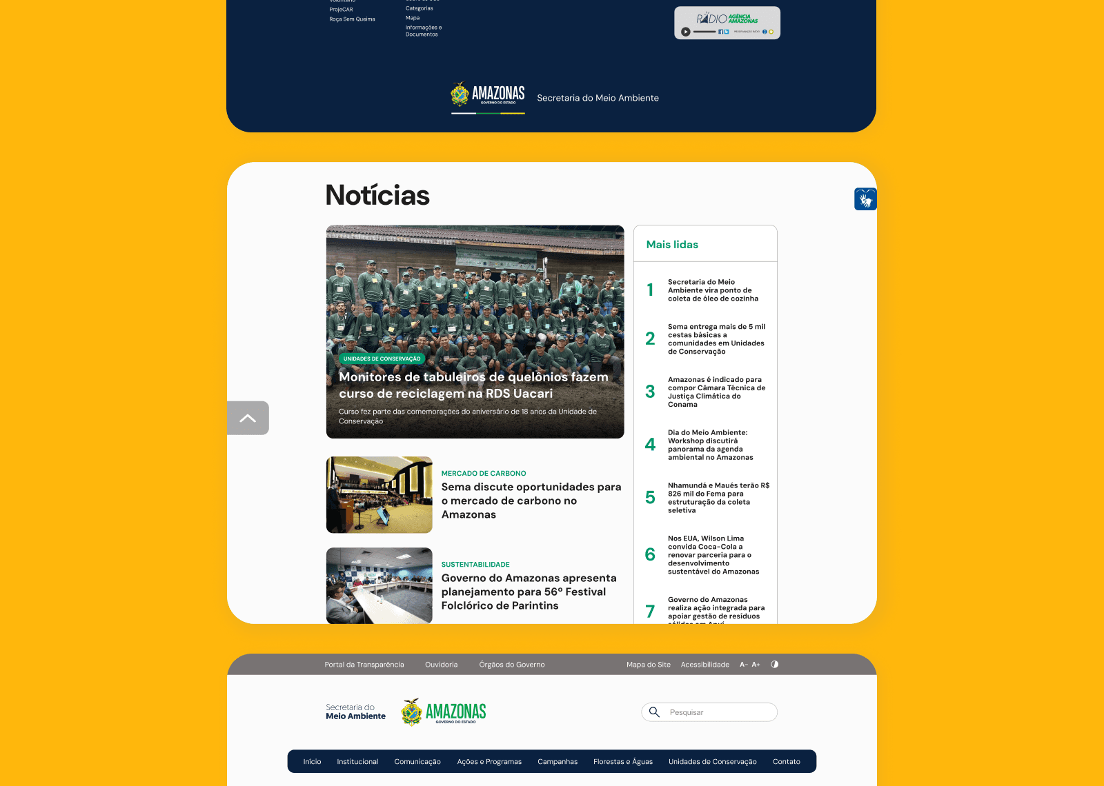 tela de notícias do design proposto da Sema