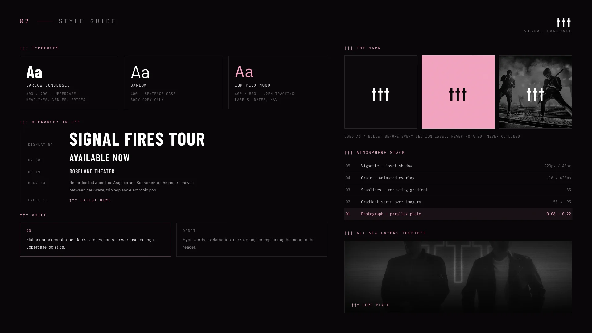Crosses style guide showing type, color, and identity rules
