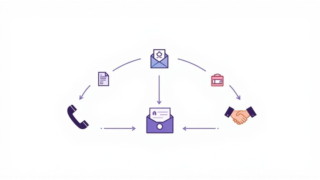 A flowchart showing cold calling integrated with other sales channels