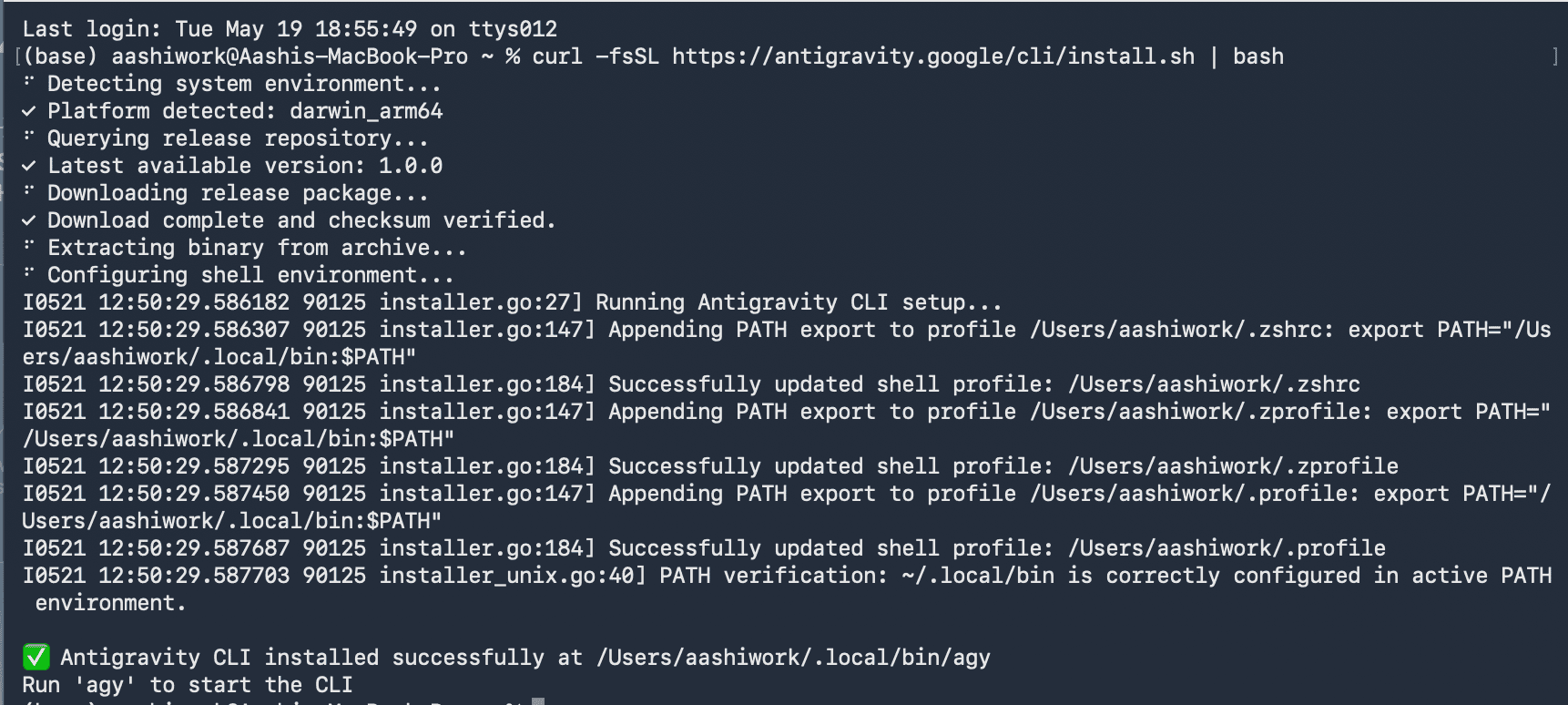 Install Antigravity CLI
