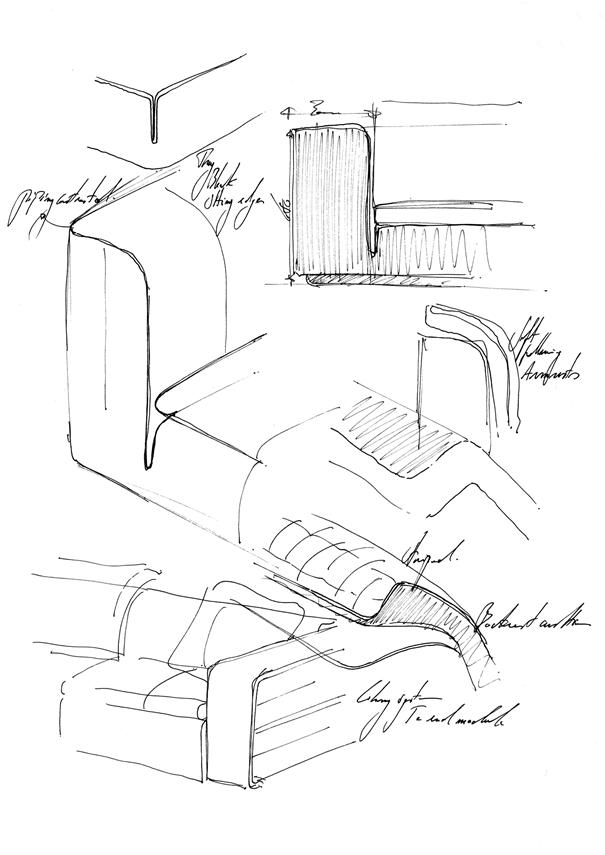 Un croquis qui met en évidence la générosité de l'accoudoir pour un confort optimal.
