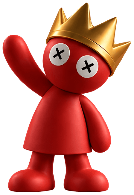 The red crowned BYNOQ character waving hello
