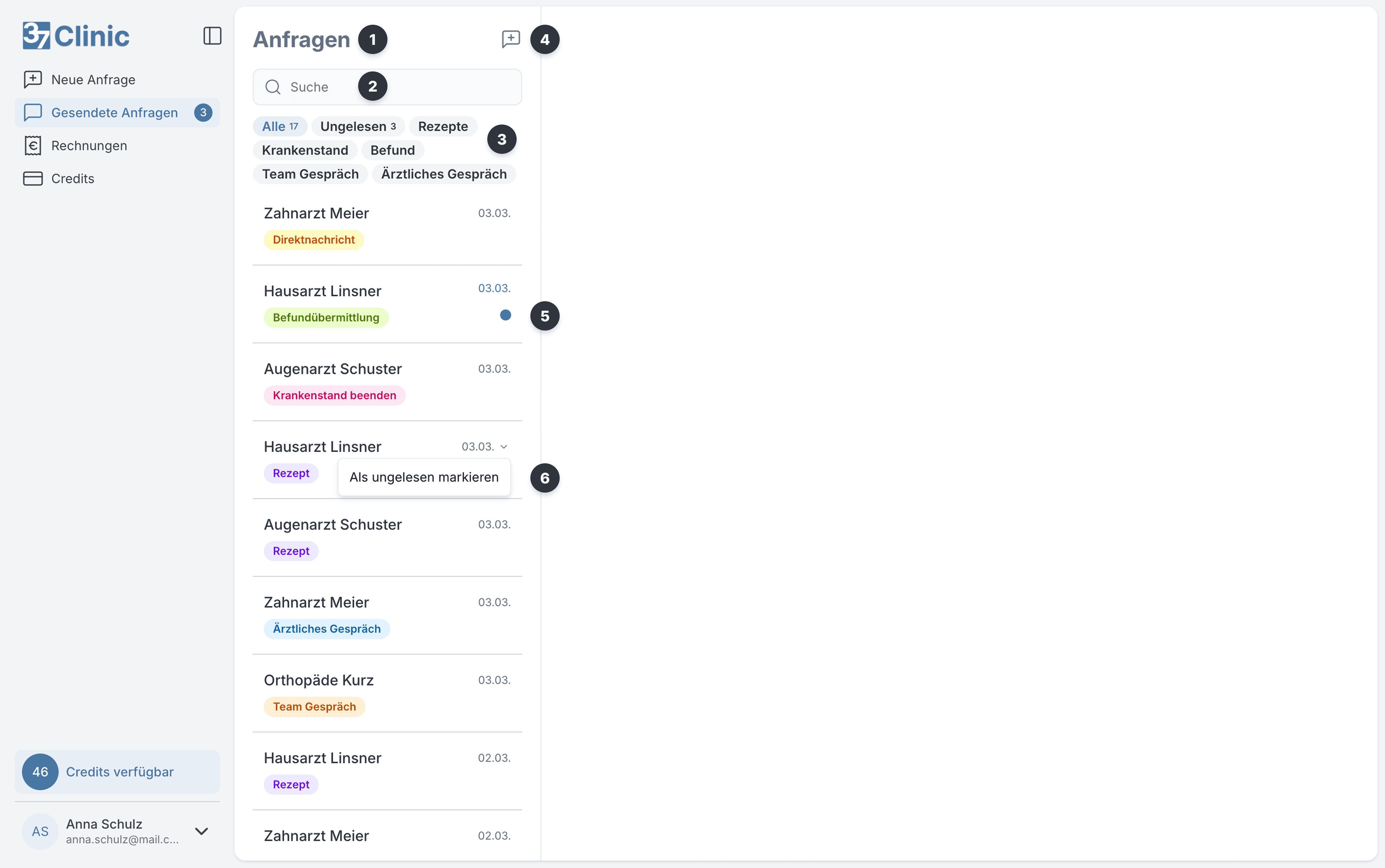 37.clinic - Gesendete Anfrage