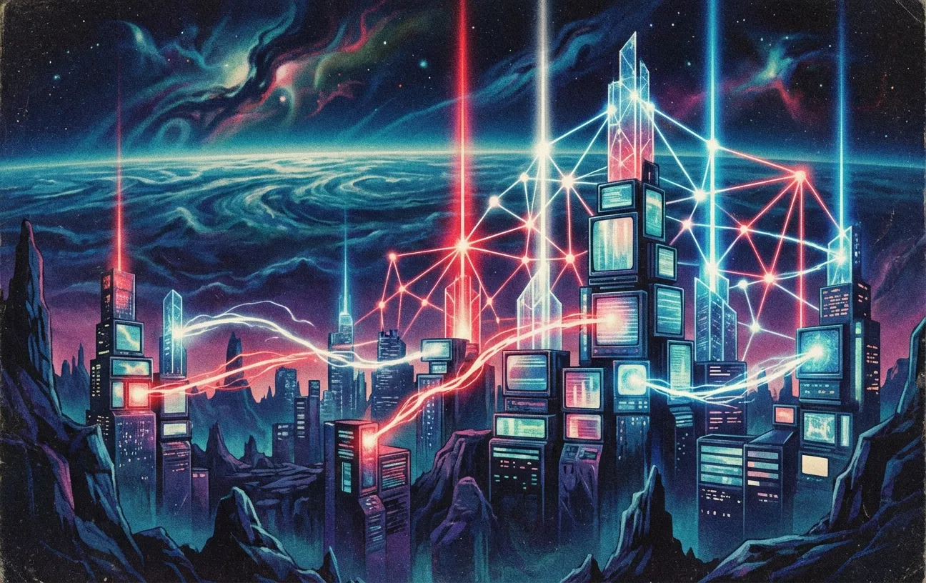 Futuristic digital cityscape, highlighting RockN' Socials Digital Marketing Agency.