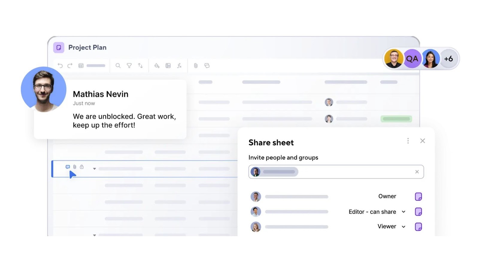 Smartsheet’s project plan collaboration and sharing interface